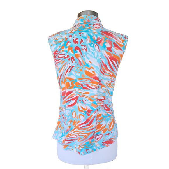 IBKUL ICIKULS Sleeveless Cooling Polo Top Large Blue Orange Animal Print Tennis - Picture 3 of 6